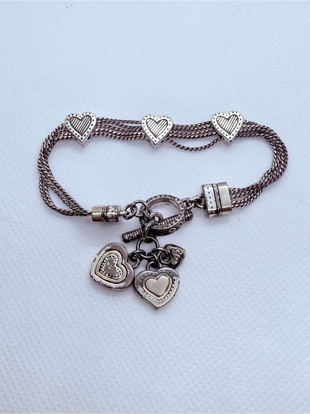 Brighton Vintage 3-Station Reversible Heart Multi-Strand Toggle Bracelet